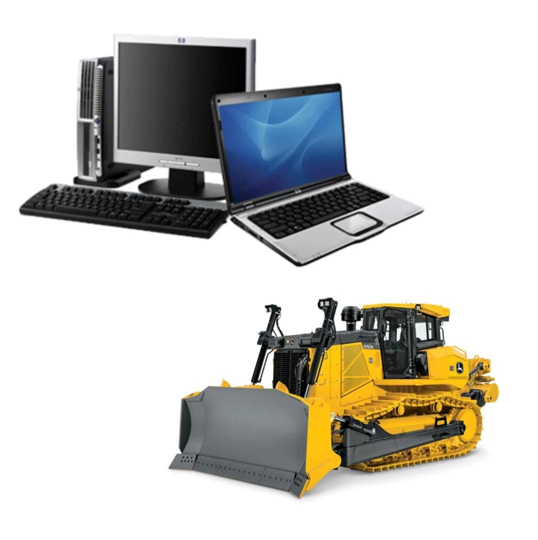 computer and bulldozer graphics