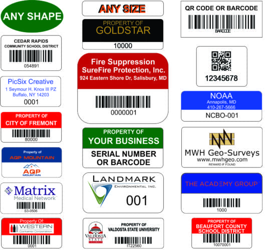 Samples of heavy duty labels for equipment | Strong Asset Tags