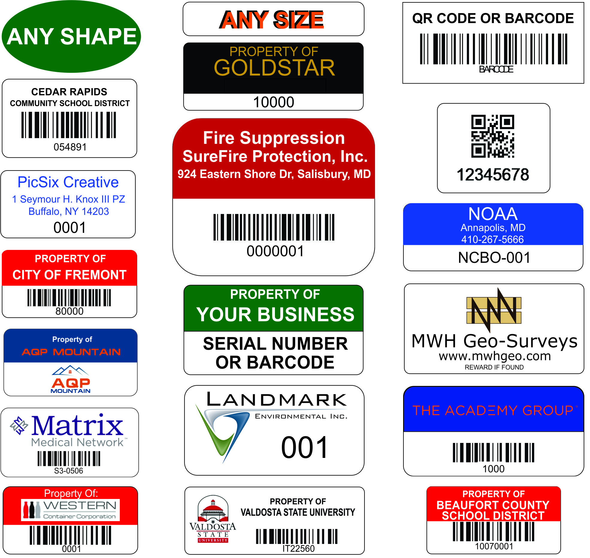 These are samples of our heavy duty labels for equipment.