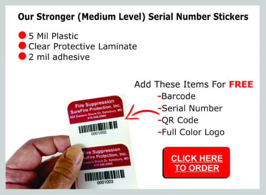 model and serial number stickers