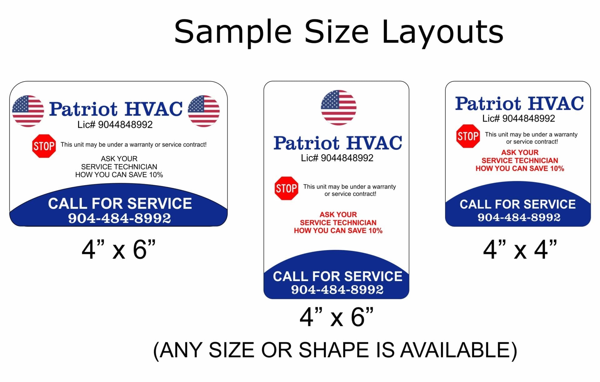Sizes of our Serial Number Stickers