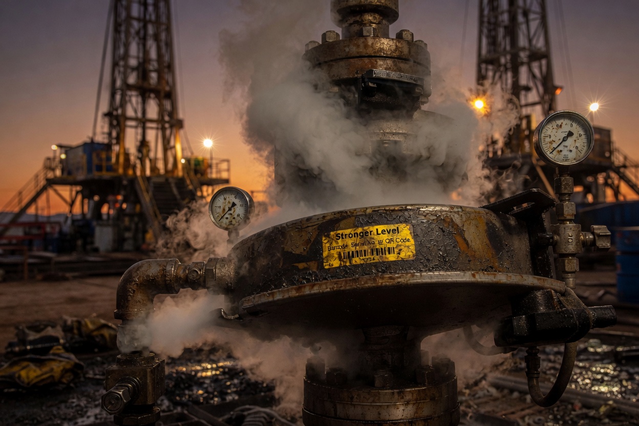 Strong Asset Tag on oil + gas field equipment